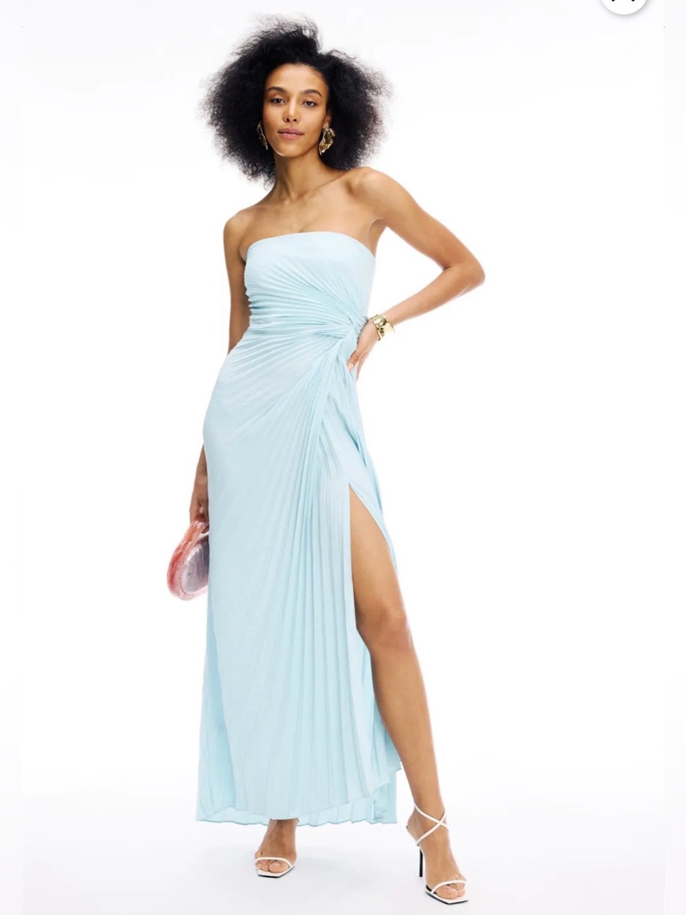 A.L.C. Layla Gown Strapless Light Blue Pleated Side-Slit Maxi Dress Size 6
